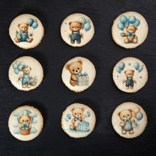 French Macarons Printed Shells - Blue Bears 18 pcs.