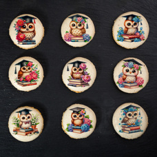 Print Center - French Macarons Printed Shells - Graduation Owl 18 pcs.