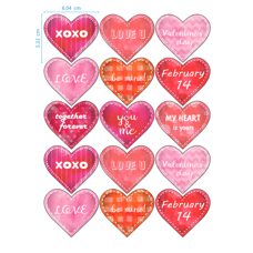 Sugar Stickers - Edible Stickers - Hearts With Love Inscriptions