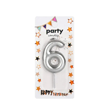 Декоративна свещ Party - шестица сребърна 5 см