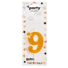 Decoration Materials - Party Candle Nine - Gold Glitter 8 cm