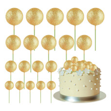 Cake Toppers – Decorative Sparkle Gold Foam Balls, 20 pcs