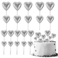 Cake Toppers – Decorative Silver Foam Hearts, 20 pcs