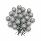Silver Glitter Foam Balls on Wire Stems – 20 mm, Set of 20