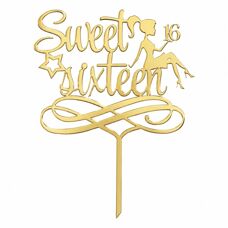 Аксесоари за украса - Топър за торти златен - Sweet Sixteen