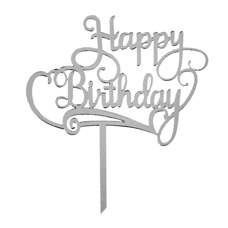 Аксесоари за украса - Топър за торти сребърен - Happy Birthday