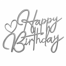 Топър за торти без краче сребърен - Happy Birthday No. 02
