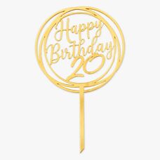 Аксесоари за украса - Топър за торти златен - Happy Birthday 20