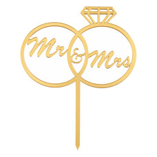 Cake Topper Gold - “Mr & Mrs” Interlocking Rings