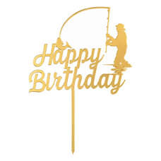 Cake Topper Gold - “Happy Birthday” Fishing