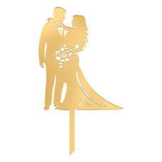 Cake Topper Gold - Bride and Groom with Flowers