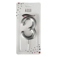 Birthday Candle Three - Silver 9 cm