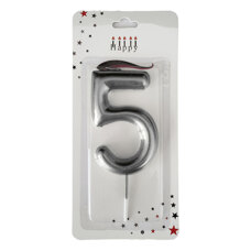 Birthday Candle Five - Silver 9 cm