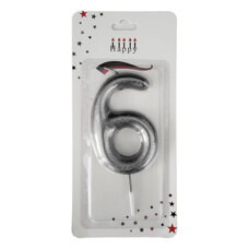 Birthday Candle Six - Silver 9 cm