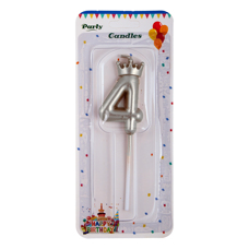 Birthday Candle Four - Silver With A Crown 6 cm