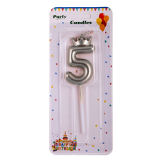 Birthday Candle Five - Silver With A Crown 6 cm