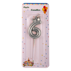Birthday Candle Six - Silver With A Crown 6 cm