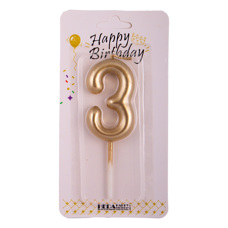 Birthday Candle Three - Gold 6 cm No. 02