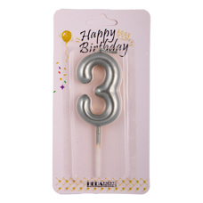 Birthday Candle Three - Silver 6 cm No. 02