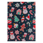 Christmas Gift Box with Lid - Navy Blue Background With Cookies and Snowflakes