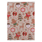 Christmas Gift Box with Lid - Beige Background With Gingerbread and Trees