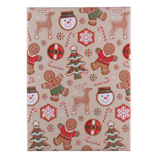 Christmas Gift Box with Lid - Beige Background With Gingerbread and Trees