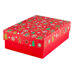 Christmas Gift Box with Lid - Bright Red with Gingerbread Men and Snowflakes L