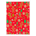 Christmas Gift Box with Lid - Bright Red with Gingerbread Men and Snowflakes L