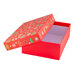 Christmas Gift Box with Lid - Bright Red with Gingerbread Men and Snowflakes L