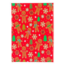 Christmas Gift Box with Lid - Bright Red with Gingerbread Men and Snowflakes L