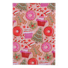 Christmas Gift Box with Lid - Pink with Donuts, Cupcakes, and Holiday Cookies L