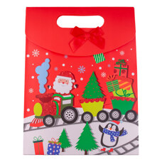 Christmas Bag - Santa in a Festive Train Among Trees and Gifts
