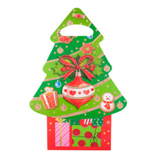 Christmas Bag - Tree-Shaped Box with Ornaments, Snowman, and Presents