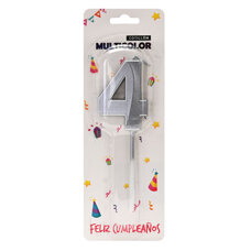 Birthday Candle - Silver 7 cm No. 4