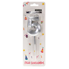 Birthday Candle - Silver 7 cm No. 5