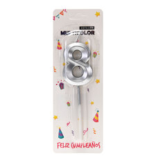 Decoration Materials - Birthday Candle - Silver 7 cm No. 8