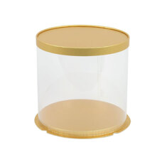 Round Transparent Cake Box Ø29.5 × H17 cm - Gold
