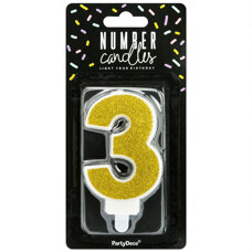 Birthday Candle Number 3 - Gold