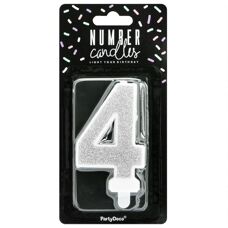 Decoration Materials - Birthday Candle Number 4 - Silver