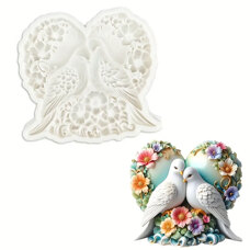 Silicone Mold – Doves with Floral Heart (Wedding Theme)
